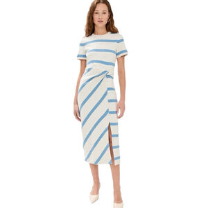 Tanya Taylor Blue and White Striped Short Sleeve Cody Dress Size Large